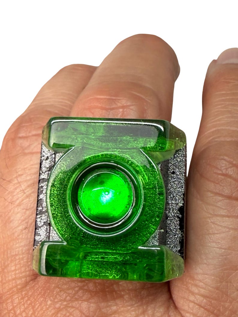 Light up Guy G. Lantern Ring – Inspired by the New Super Hero Movie – Comics Replica Cosplay Prop - Emerald Power Ring With Stand