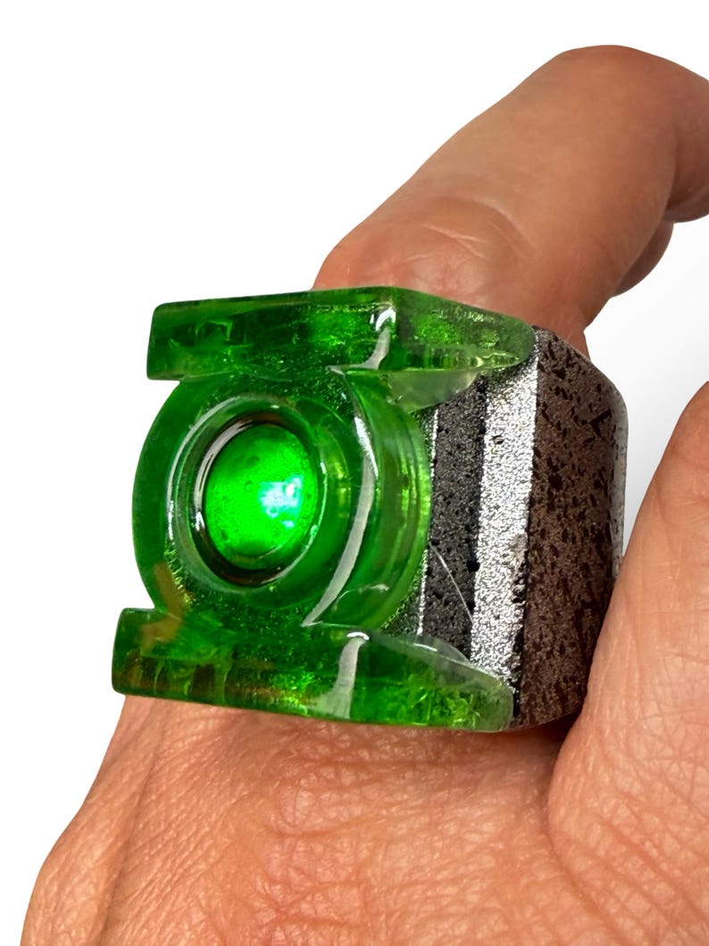 Light up Guy G. Lantern Ring – Inspired by the New Super Hero Movie – Comics Replica Cosplay Prop - Emerald Power Ring With Stand